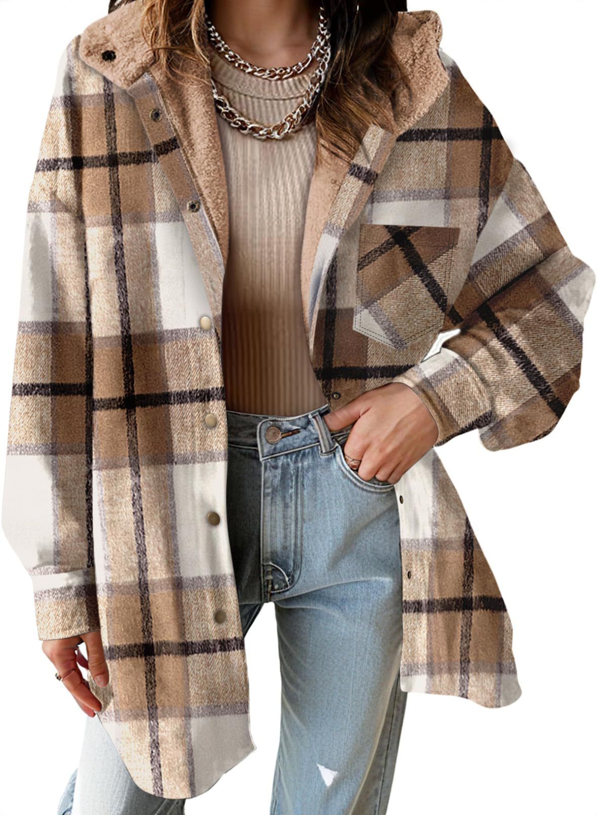 Women's Casual Versatile Plaid Hooded Long Sleeved Jacket Fall Winter New_ecoleips.com