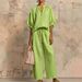Spring/Summer Women's Casual Fashion Wide Leg Suit round Neck Zipper Detail Loose Fit European American Style Resort Look_ecoleips.com