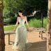 French Vacation Style Mint Green Floral Camisole Dress For Women With Summer Ruffled Edges And Waist Cinching Design,_ecoleips.com