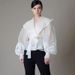 K Elegant Printed Top With Large Lapel And Lantern Sleeves, Cinched Waist And Lace Up Shirt For Women_ecoleips.com