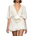 Sweet Girls V Neck Puff Sleeve Dress With Fitted Waist Three Dimensional Floral Tulle Skirt Alluring Dress_ecoleips.com