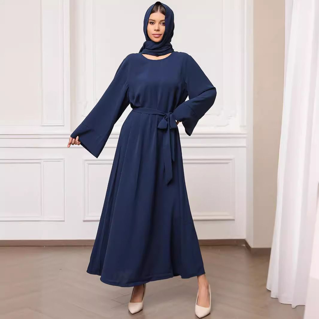 Muslim Abaya Traditional Simple Dress With Headscarf_ecoleips.com