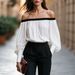 Women's Off-Shoulder Blouse European American Style Loose Fit Lantern Sleeve Solid Color Top_ecoleips.com