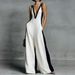 Women's V Neck Sleeveless Color Block Jumpsuit Style Loose Fit Casual Fashionable Trendy Wide Leg New_ecoleips.com
