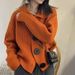 K New Women's Long-sleeved Loose Fashion Big Button Cardigan Knitted Sweater Coat_ecoleips.com