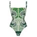 Women's Ethnic Print One Piece Swimsuit – Green Bohemian Style Bathing Suit With Adjustable Straps For Beach & Pool_ecoleips.com