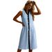 Women's Casual Cotton Linen Dress Solid Color Ruffle Midi Skirt American Style Thin Suitable For Summer_ecoleips.com