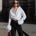 Women's French Style Patchwork Floral Blouse Long Sleeve Cotton Lapel Versatile Cardigan Top White Elegant Fashion for All Seasons_ecoleips.com