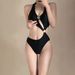 Women's High-Waist Cutout One-Piece Swimsuit Black Monokini Sexy Design for Hot Springs And Pool_ecoleips.com