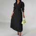 2025 Elegant Stand Up Collar Long Sleeve Waist Pleated Long Skirt Small Elegant Dress_ecoleips.com