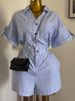 K Women's New Fashion Blue And White Striped Loose Shirt Wide Leg Shorts Jumpsuit. No Bags Or Other Accessories_ecoleips.com