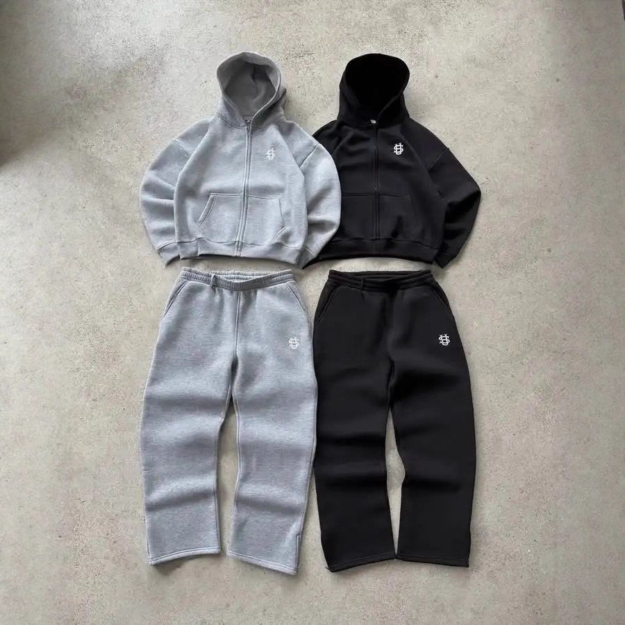 European American Cross Border Embroidered Zip up Sweatshirt Casual High Street Hip Hop Rap Street Style Suit for Men And Women_ecoleips.com