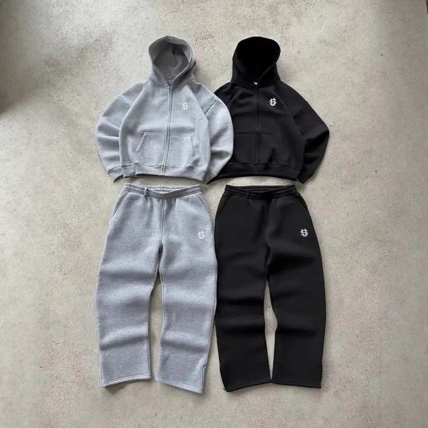 European American Cross Border Embroidered Zip up Sweatshirt Casual High Street Hip Hop Rap Street Style Suit for Men And Women_ecoleips.com