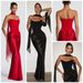 High Quality Heavy Satin Midi Skirt Strapless Two Piece Set Sexy Ribbon Tie up Top European American Style Women's Clothing Dress_ecoleips.com