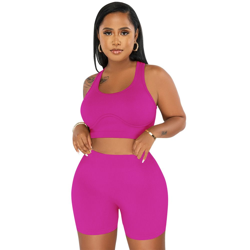 Women's Sporty Two-Piece Set Sleeveless U-Neck Top High-Waisted Shorts Streetwear Gym Ready Stretchy Polyester Spandex_ecoleips.com