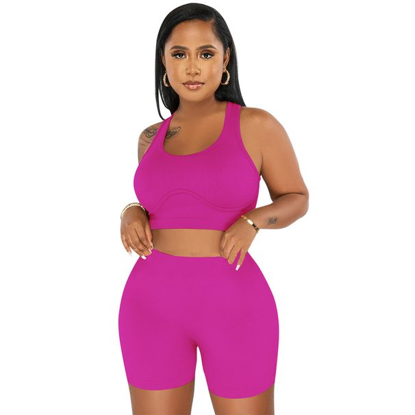 Women's Sporty Two-Piece Set Sleeveless U-Neck Top High-Waisted Shorts Streetwear Gym Ready Stretchy Polyester Spandex_ecoleips.com