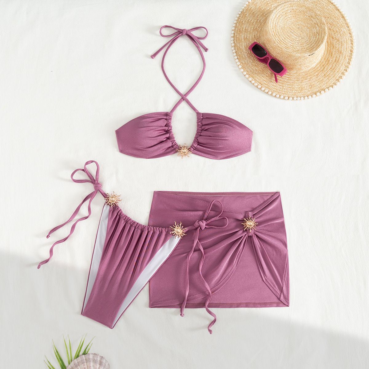 Women's Clothing New Swimsuit Three Piece Suit Solid Color Sexy Split Swimsuit Bikini Female_ecoleips.com