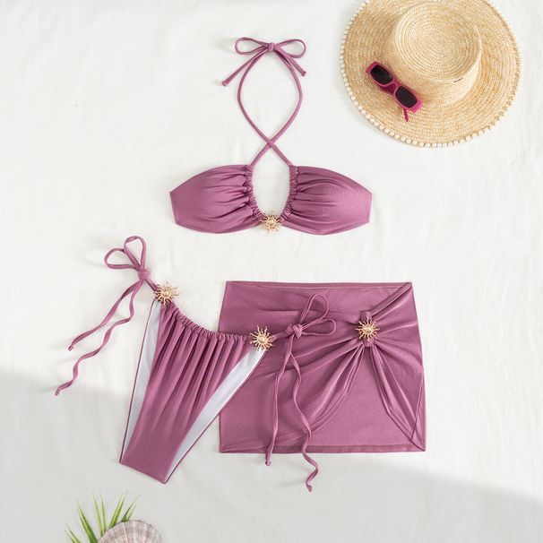 Women's Clothing New Swimsuit Three Piece Suit Solid Color Sexy Split Swimsuit Bikini Female_ecoleips.com
