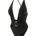 Women's Sexy One Piece Swimsuit Solid Color V Neck Lace Up Design Fashion Bikini For Summer Vacation Polyester Regular Size_ecoleips.com
