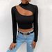 Voya Women's Instagram Fashion T-shirt Autumn And Winter Slim Fit With Exposed Navel Design, Short Long Sleeved Top_ecoleips.com