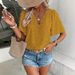 Women's Summer V-Neck Short Sleeve Blouse With Jacquard Lace Trim - Comfortable Loose Fit Casual Top_ecoleips.com