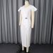 Elegant White V-Neck Crystal Embellished Dress – Flowy Ruffled Sleeves & High Slit Bodycon Party Gown_ecoleips.com