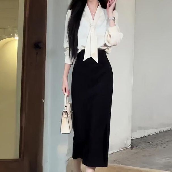 Autumn New French Light Mature Style Queen Professional Temperament Long Sleeved Shirt+High Waisted Split Skirt Set For_ecoleips.com