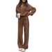 Women's Sportswear Set High Neck Long Sleeve Zip Up Sweatshirt Striped Trousers 2 Piece Casual Outfit European American Style For Autumn Winter_ecoleips.com