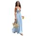 2026 Summer New Deep V-Neck Striped Vacation Dress, Bestseller, Backless Sleeveless Halter Neck Long Dress_ecoleips.com