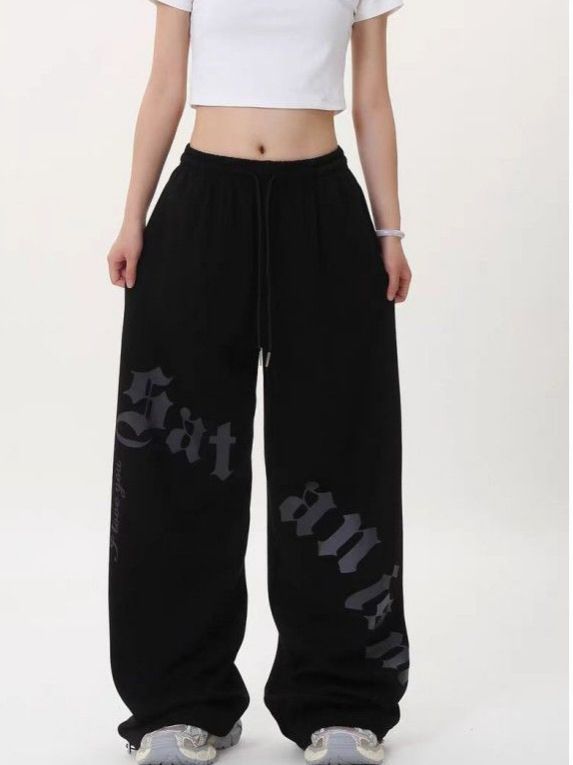 "Women's High Waist Loose Wide Leg Pants - Elastic Drawstring Comfort Fit For Dance, Hip Hop & Casual Wear"_ecoleips.com