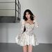 Women's Clothing Spring/Summer Bandeau Top With Flared Sleeves Fitted Waist Ruffled Lace Dress Vietnamese Design Square Neckline_ecoleips.com