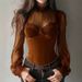 Elegant Women's Clothing Top With Mesh Patchwork Hollow Out Flared Sleeves And Tie Waist New Arrival Spring/Autumn_ecoleips.com