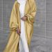 Verve 2025 New Muslim Women's Satin Puff Sleeve Robe Dubai Elegant Cardigan_ecoleips.com