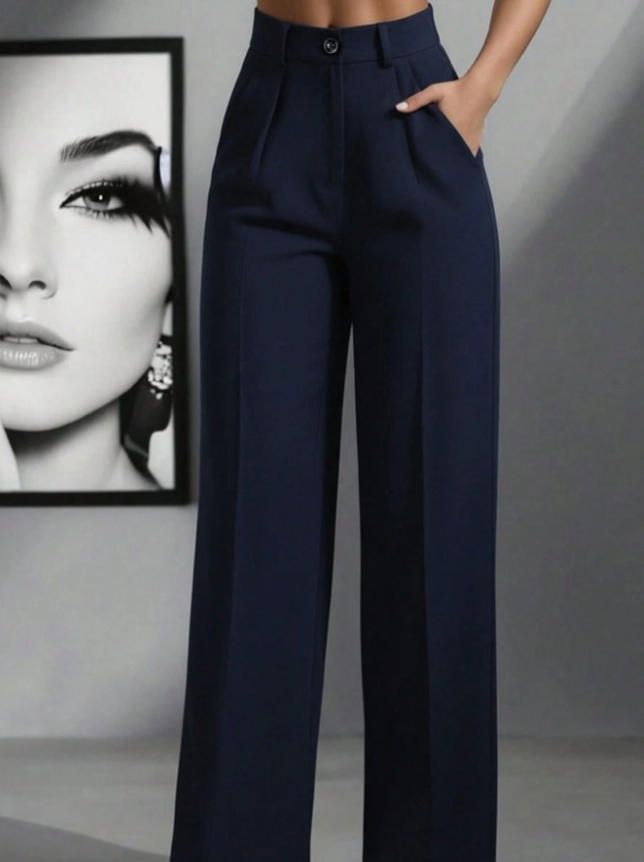 Women's Clothing Solid Color Casual Suit PantsWomen's High Waisted Pleated Loose Trousers Work Pants Dress Pants_ecoleips.com
