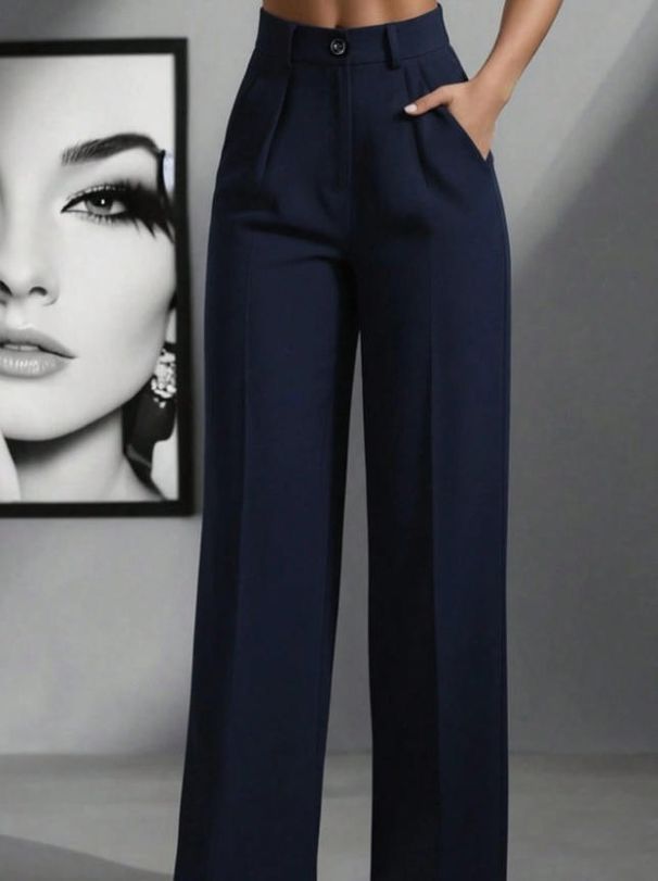 Women's Clothing Solid Color Casual Suit PantsWomen's High Waisted Pleated Loose Trousers Work Pants Dress Pants_ecoleips.com