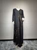 AB309 Arab Dubai Muslim Women's Clothing Middle East Cross-Border Long-Sleeve Patchwork Sequin Embroidered Loose Dress_ecoleips.com