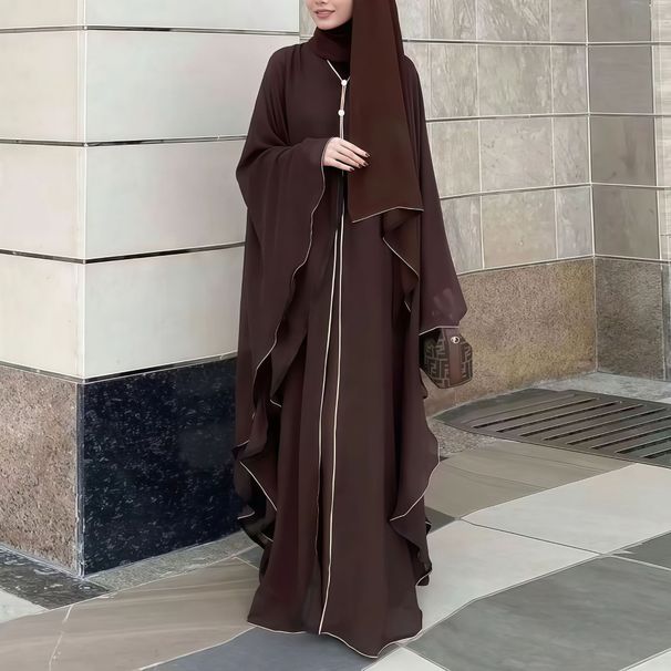 Women's Clothing Middle Eastern Arabian Elegant Arabian V-Neck Kaftan With White Trim & Batwing Sleeves – Modest Long Dress (S-XL, 2 Classic Colors)_ecoleips.com