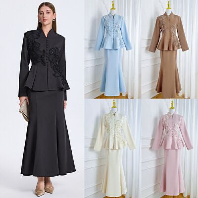 New Spring Collection European And American Women's Floral Beaded Long Sleeved Top And Fishtail Skirt Set_ecoleips.com