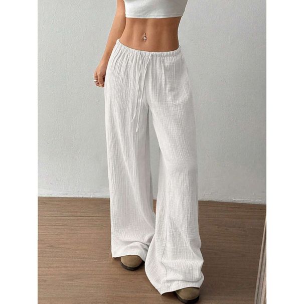 New Fashionable Wide Leg Trousers For Women Elastic Waist Casual Solid Color_ecoleips.com