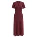 Elegant Maxi Dress For Women Knitted Lace Trim Ruffled Sleeves Floral Embroidery A-Line Silhouette_ecoleips.com