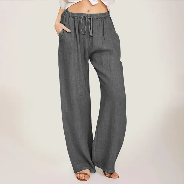 Hot Selling Women Coon Linen Fashion Solid Color Elasic Wais Loose Sraigh Pans Female Ankle-lengh Trousers Summer Casual_ecoleips.com
