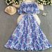 Women's Clothing Print Double Layer Trumpet Sleeve Dress For Women In Summer With Slim Waist And Pleated Long Skirt_ecoleips.com