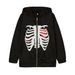 Spring Autumn Fashion Casual Sport Hoodies Jacket Wmen's Skull Print Long Sleeve Loose Zipper Hooded Sweatshirts_ecoleips.com