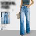 Distressed High-Waisted Wide Leg Jeans For Women - Vintage Washed Denim Pants (S-XXL, Blue/Black)_ecoleips.com