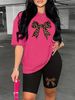 Summer Women's Casual And Fashionable Leopard Print Bow Print Loose T-shirt+shorts Two-piece Sportswear Suitable For Daily Wear-35_ecoleips.com