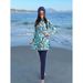 Women's Clothing Women's Two-piece Swimsuit Long-Sleeved Trousers Sunscreen Round-Neck Leaf Pattern Skirt Surfing Suit_ecoleips.com
