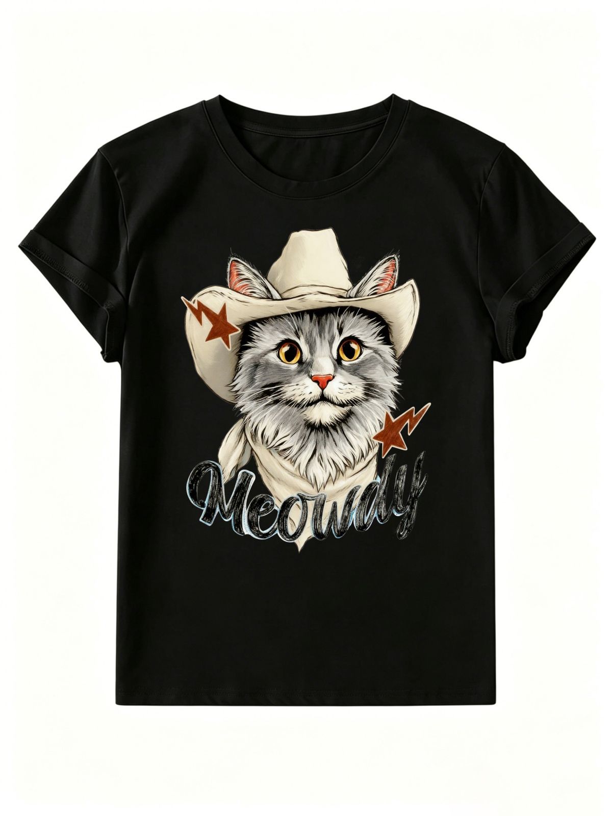 Women's Cartoon Cat T-shirt, Round Neck Loose Top, Fashion Item_ecoleips.com