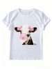 Women Cute Cow Blowing Pink Bubble Gum Graphic T-Shirt Bow Gold Chain Print Crew Neck Short Sleeve Casual Summer Tee_ecoleips.com