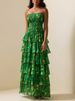 New Arrival French Style Strapless Long Dress Ruffled Hem High End Chiffon Midi Dress For Women_ecoleips.com