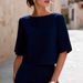 Women's Clothing Women's Minimalist Round Neck Slit Mid Sleeve Short Top Spring/Summer_ecoleips.com